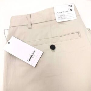 Goodfellow & Co Mens Pleated Trouser Slim Tapered Stretch Pants 36x32 Stone NEW